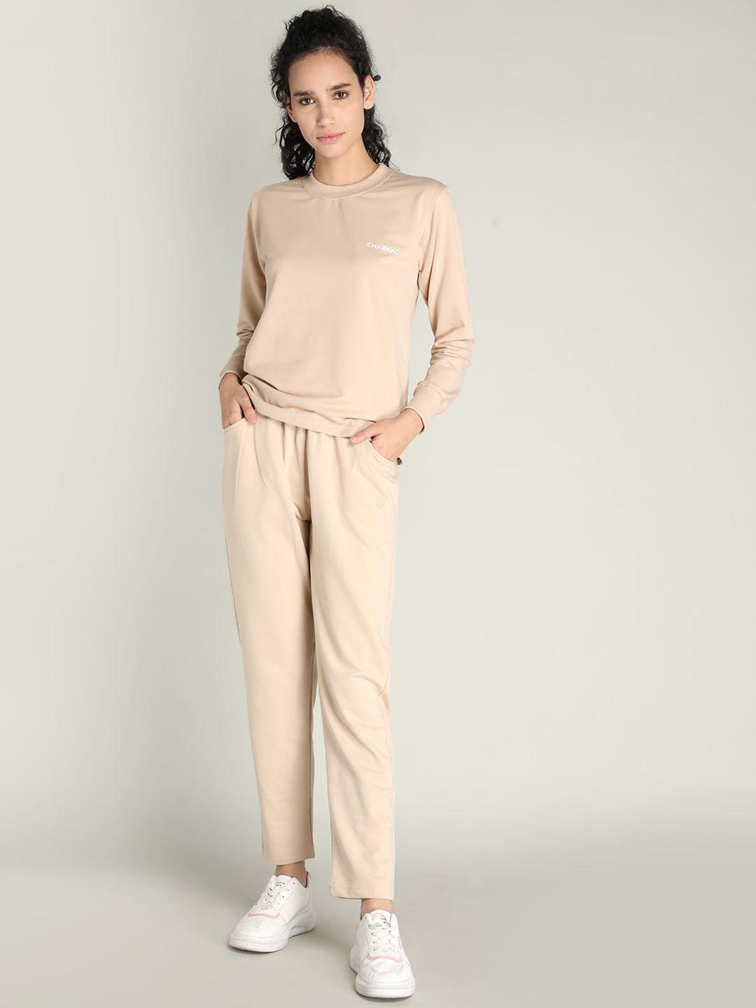 chkokko women beige solid co-ords