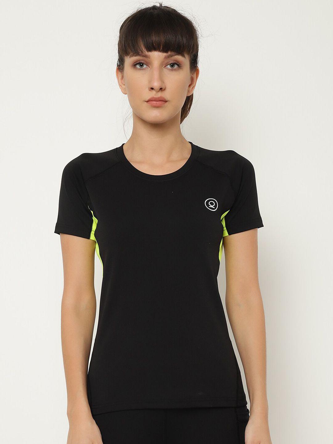 chkokko women black & fluorescent green antimicrobial active wear sports t-shirt