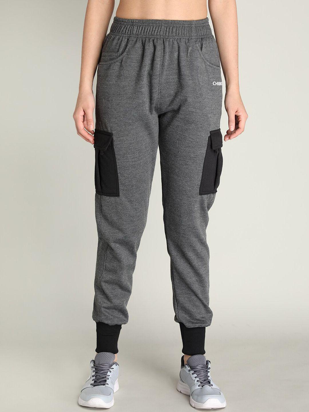 chkokko women black & grey colourblocked casual joggers