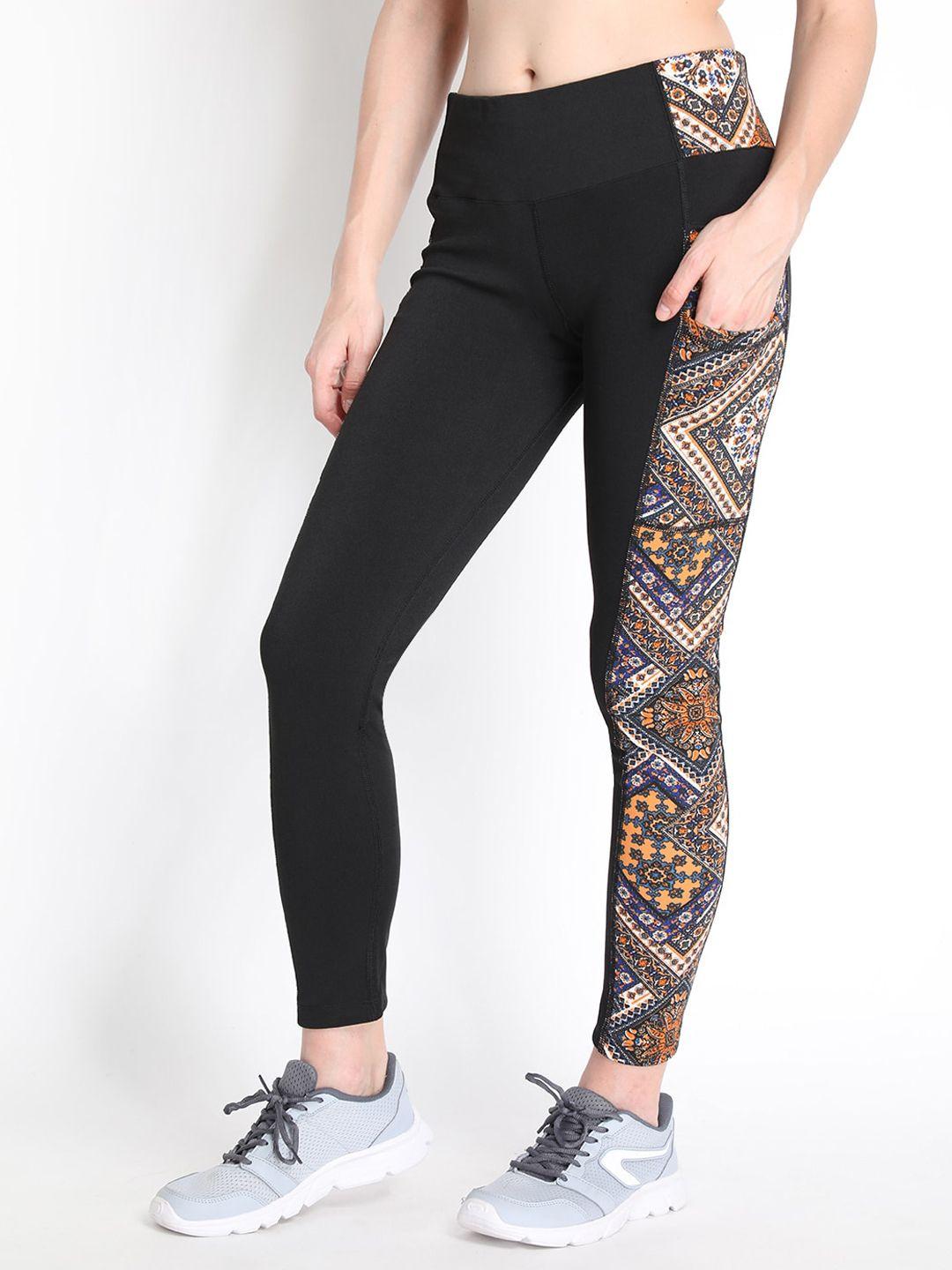 chkokko women black & mustard printed tights