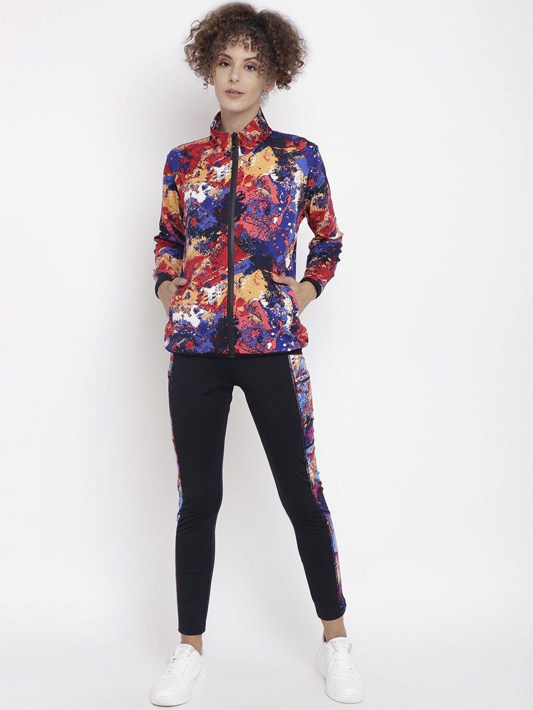 chkokko women black & red abstract printed tracksuit