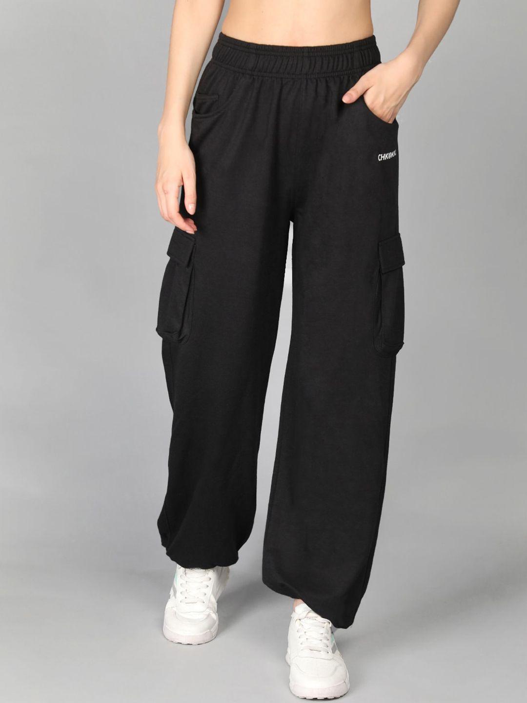 chkokko women black solid relaxed-fit track pants