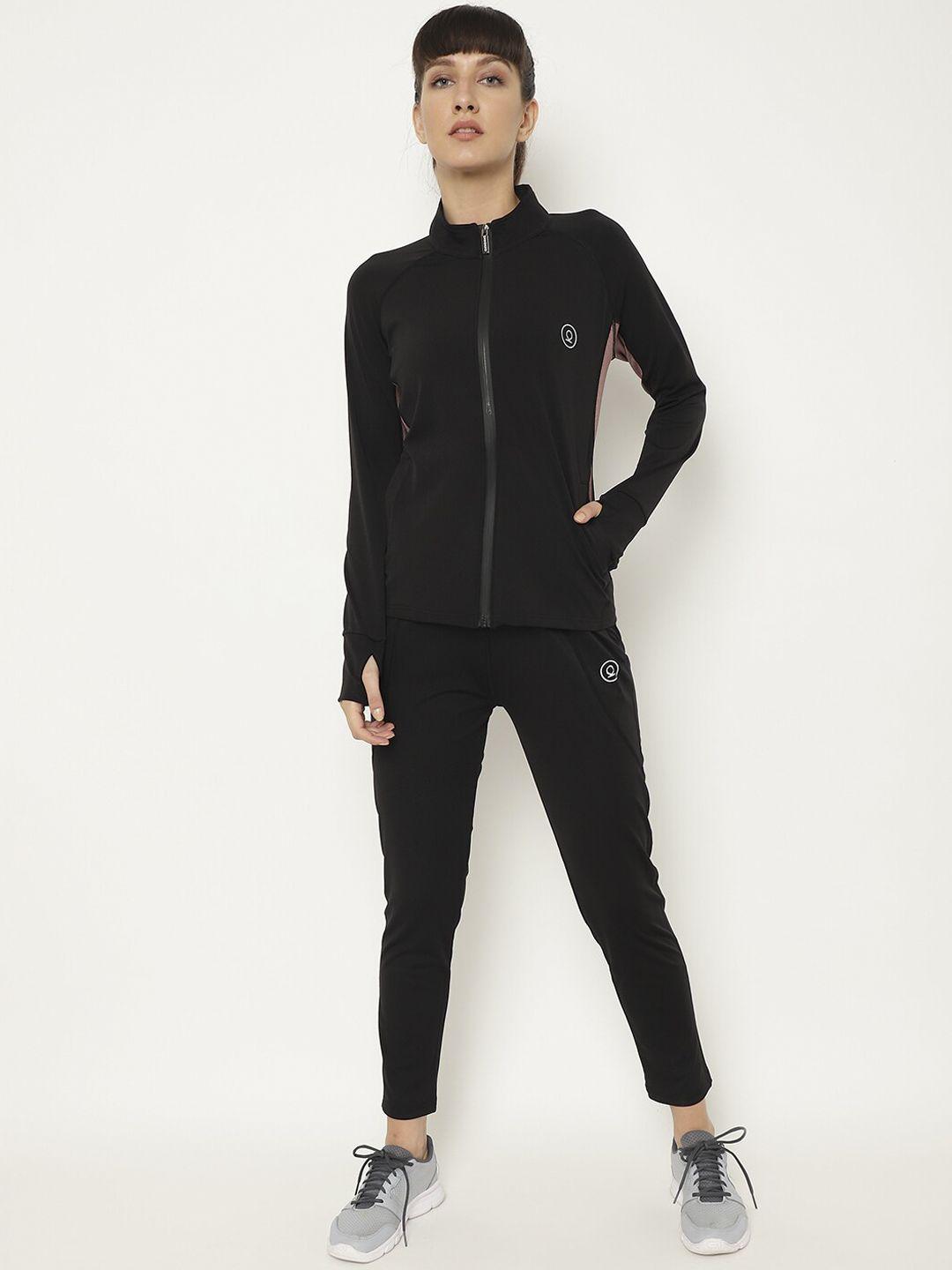 chkokko women black solid sports tracksuit