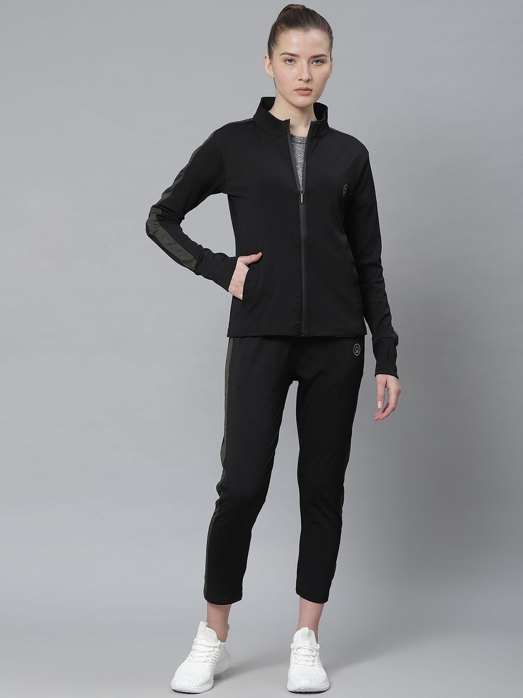 chkokko women black solid training tracksuit