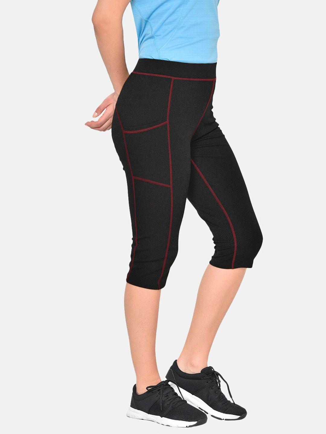 chkokko women black solid yoga & running capri