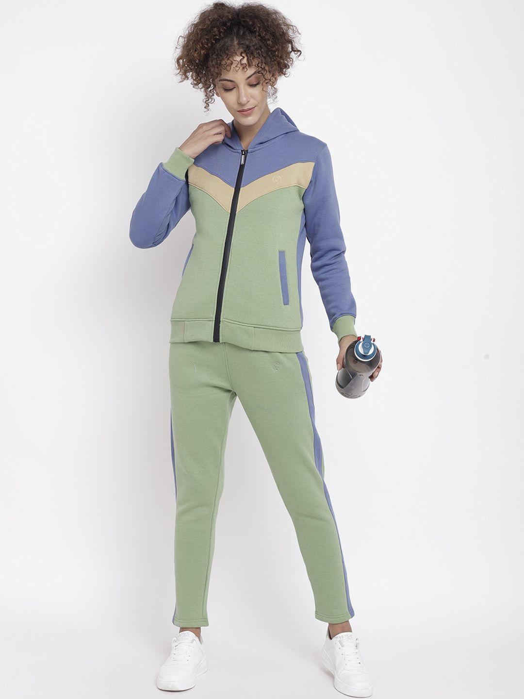 chkokko women blue & green colourblocked tracksuit