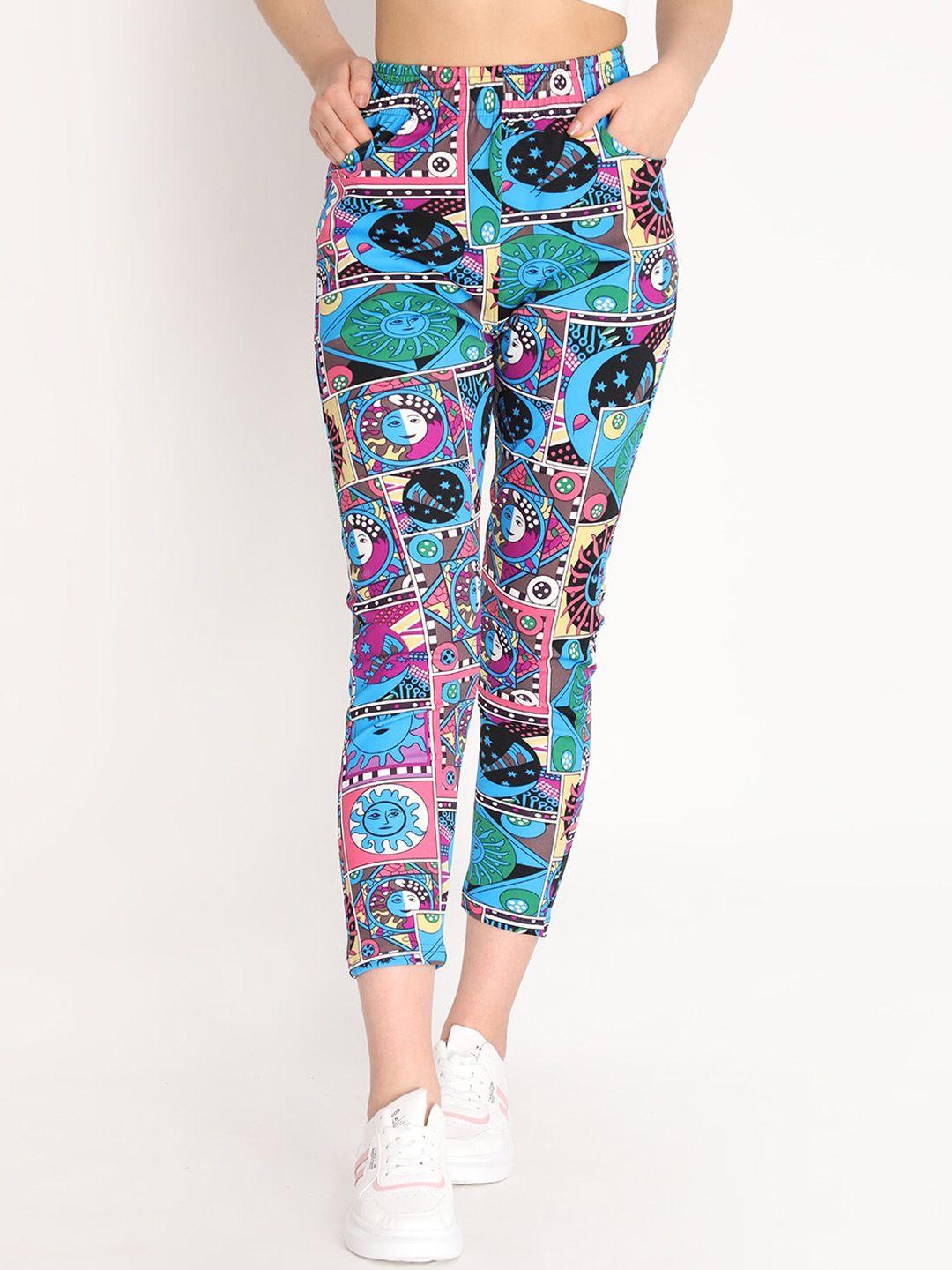 chkokko women blue & pink printed track pants