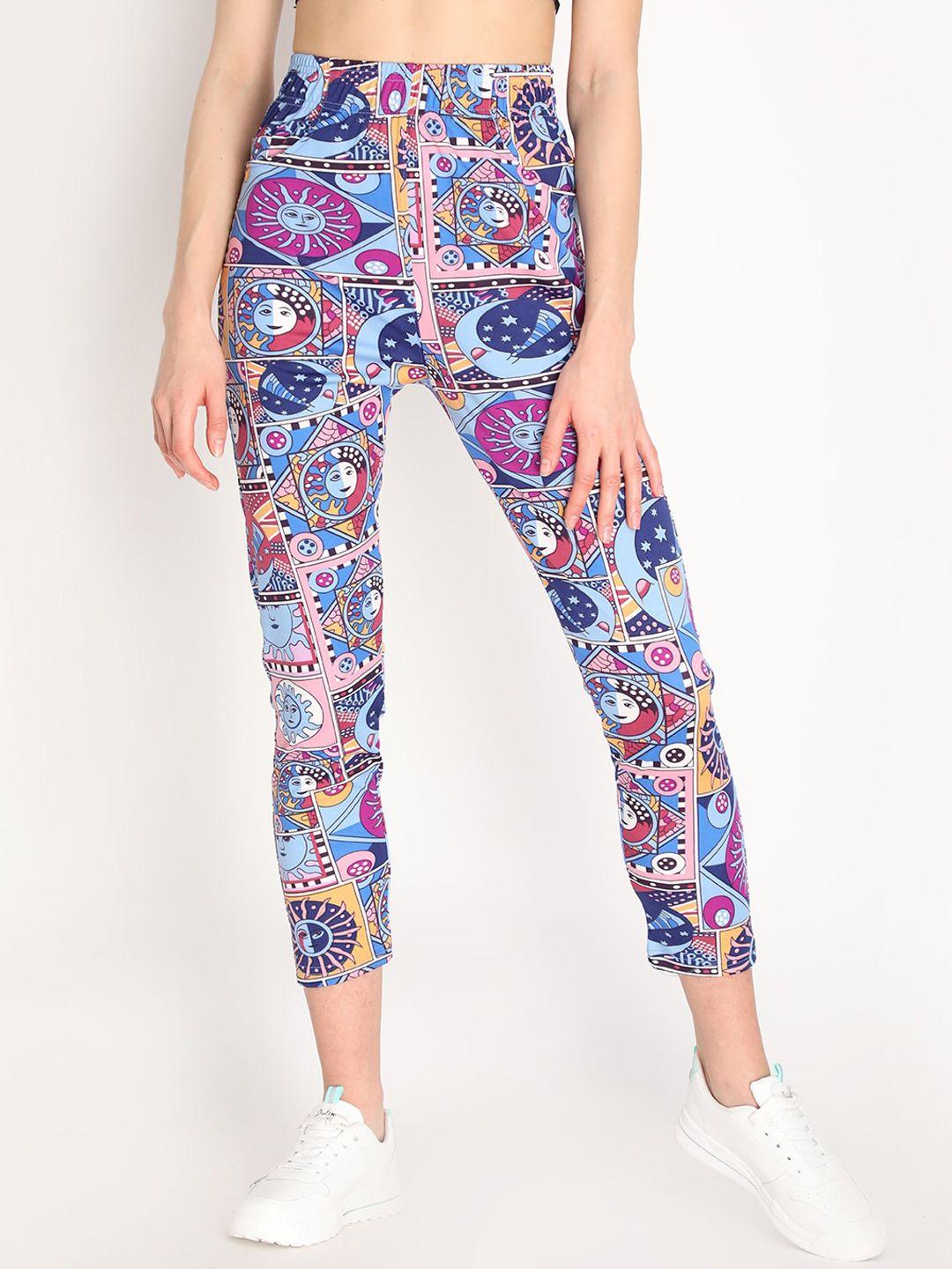 chkokko women blue & pink printed training or gym track pants