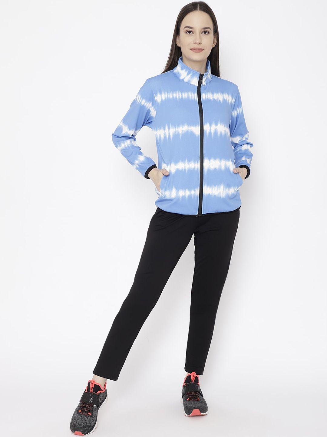 chkokko women blue & white printed tracksuit