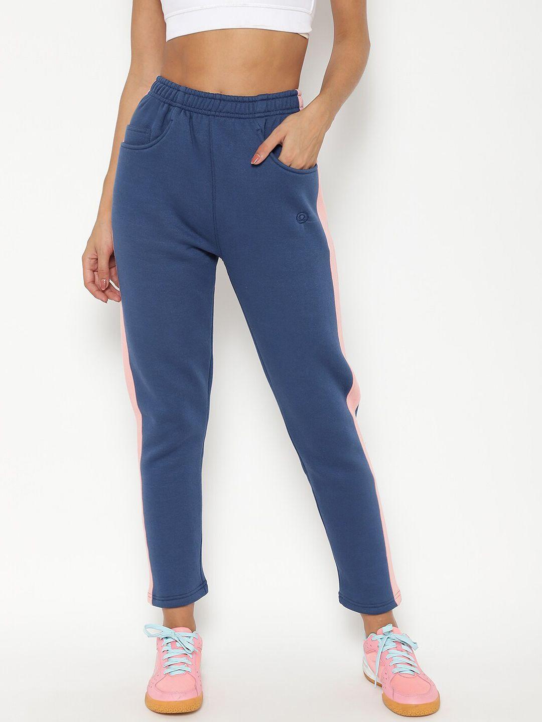 chkokko women blue solid antimicrobial track pants with panel