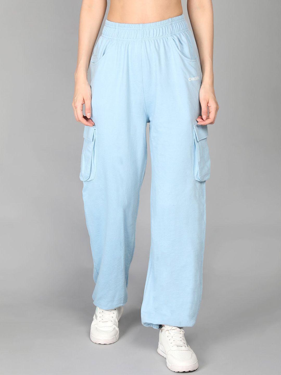 chkokko women blue solid relaxed-fit track pants