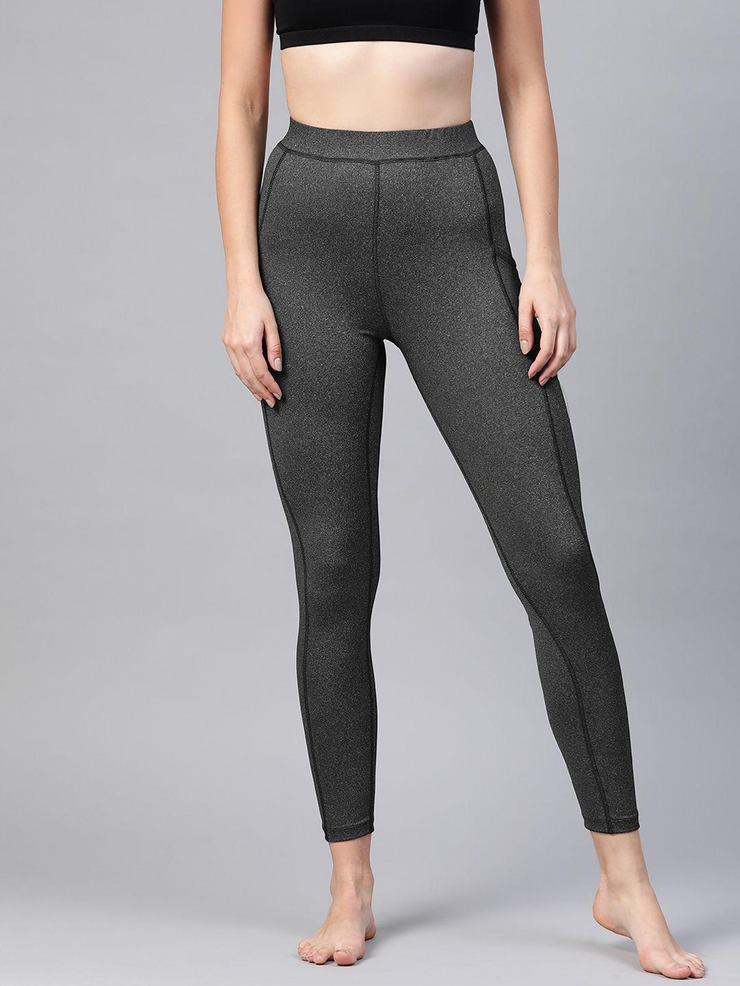 chkokko women charcoal grey solid cropped yoga tights