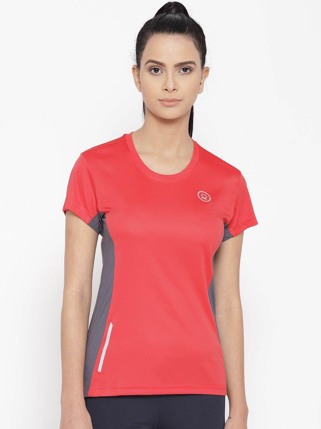 chkokko women coral pink solid round neck training t-shirt