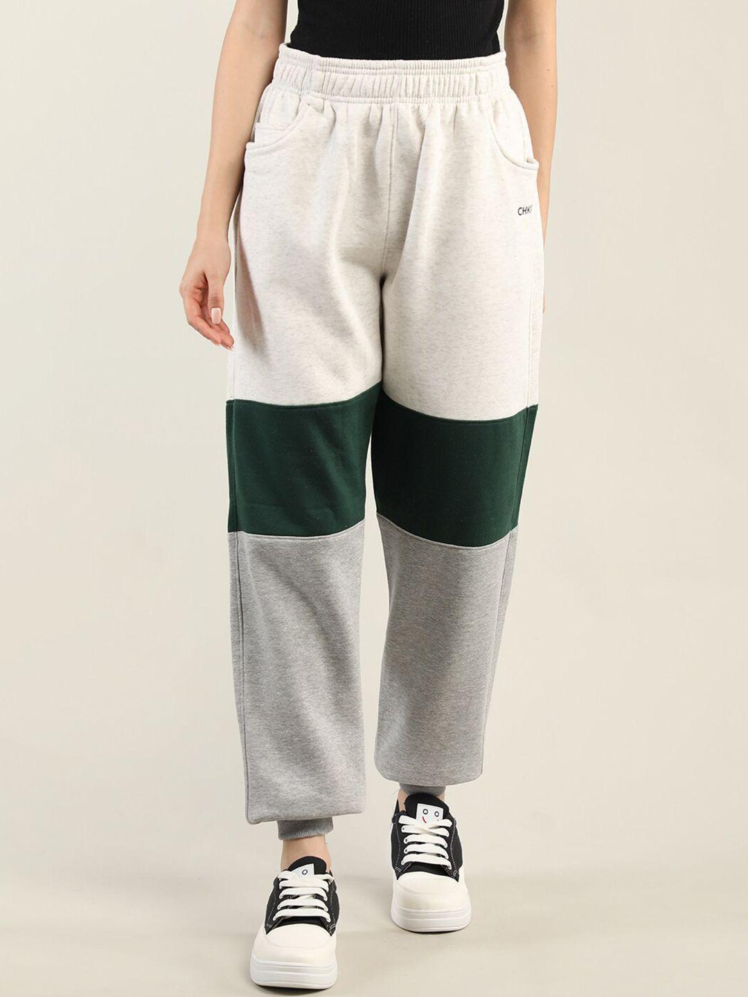 chkokko women cream & grey colourblocked joggers