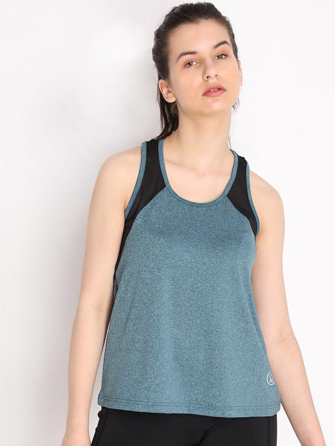 chkokko women green & black colourblocked tank top