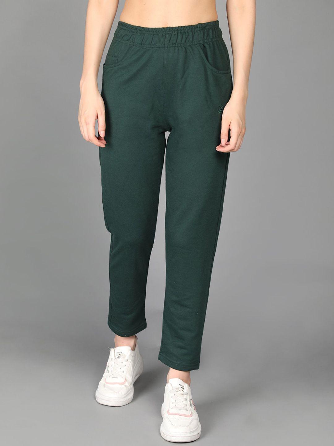 chkokko women green solid cotton relaxed fit track pants