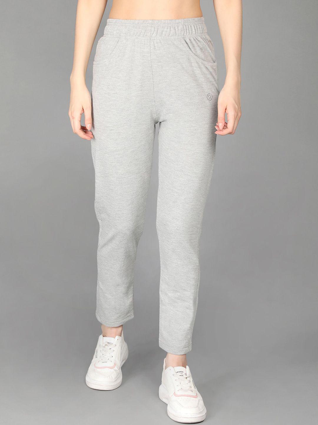 chkokko women grey  solid relaxed-fit terry cotton track pants