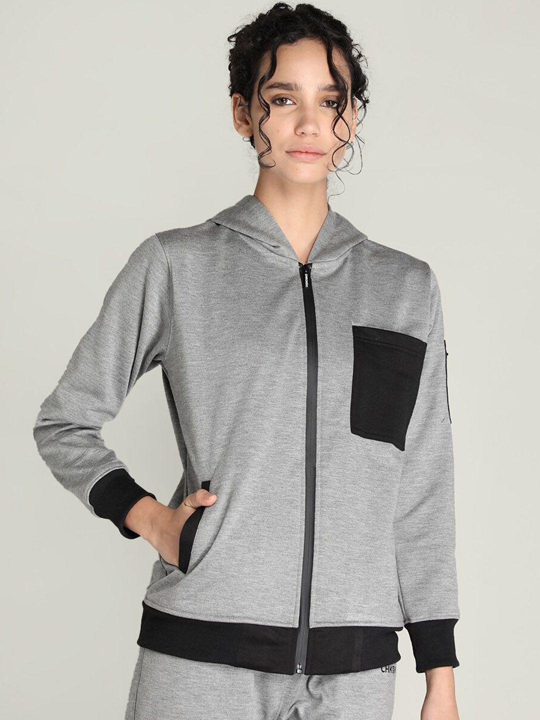 chkokko women grey checked outdoor sporty jacket