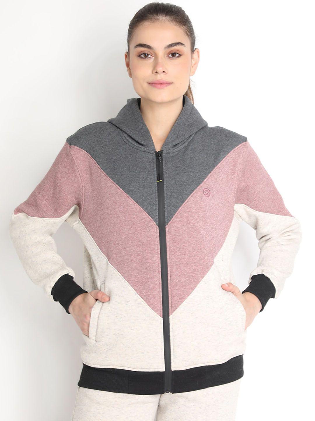 chkokko women grey colourblocked lightweight hooded bomber jacket