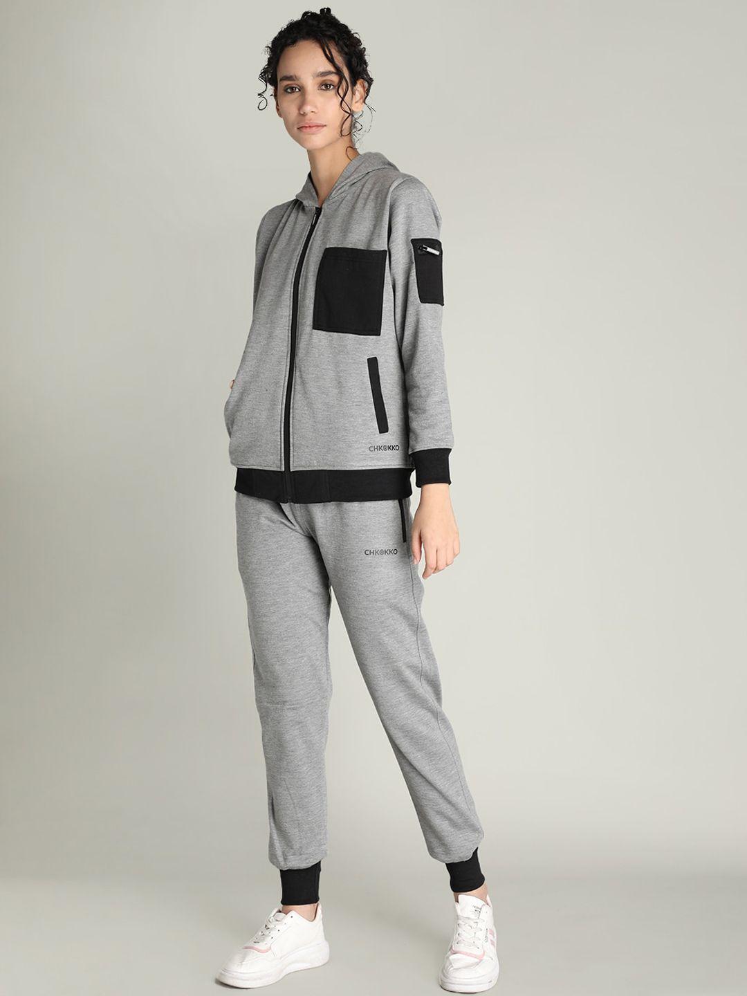 chkokko women grey colourblocked tracksuits