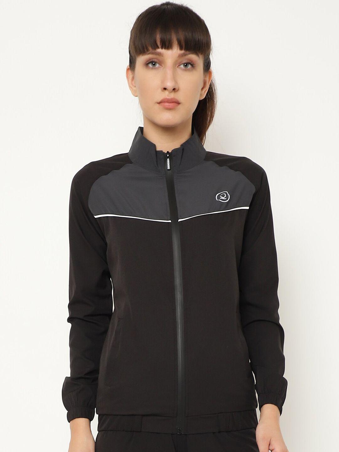 chkokko women grey colourblocked windcheater and water resistant training or gym sporty jacket