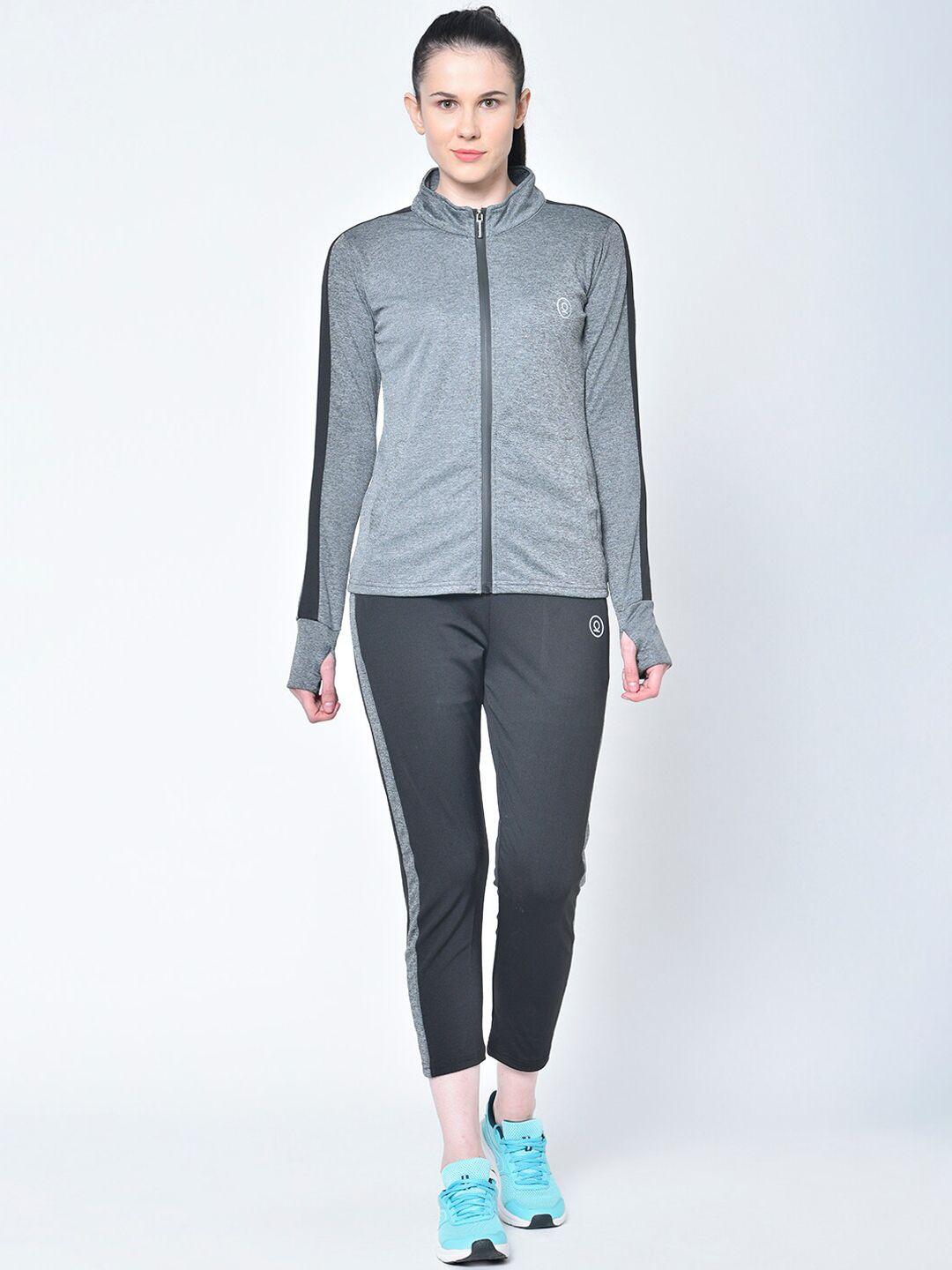 chkokko women grey melange & black solid tracksuit