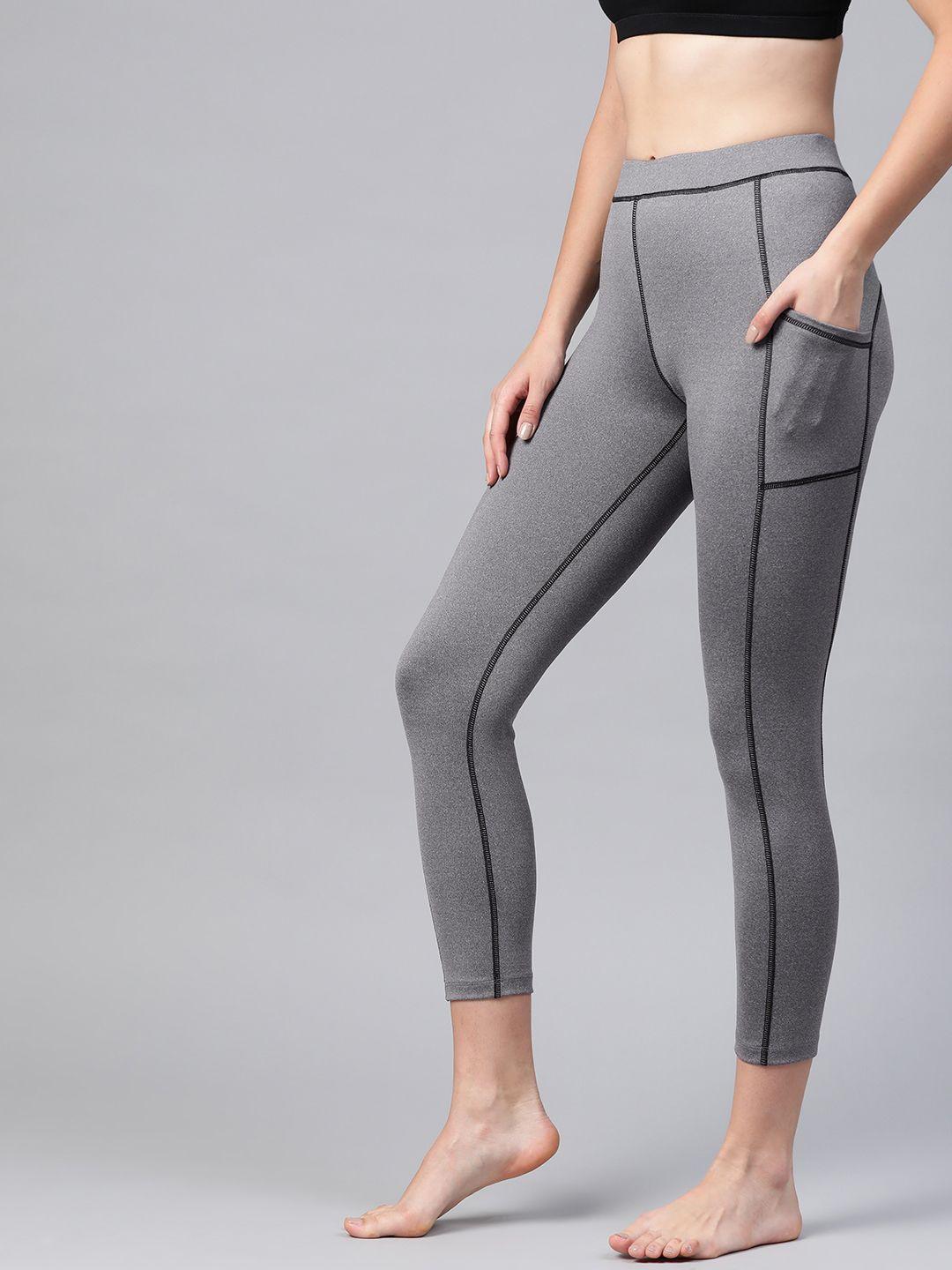 chkokko women grey melange solid cropped yoga tights