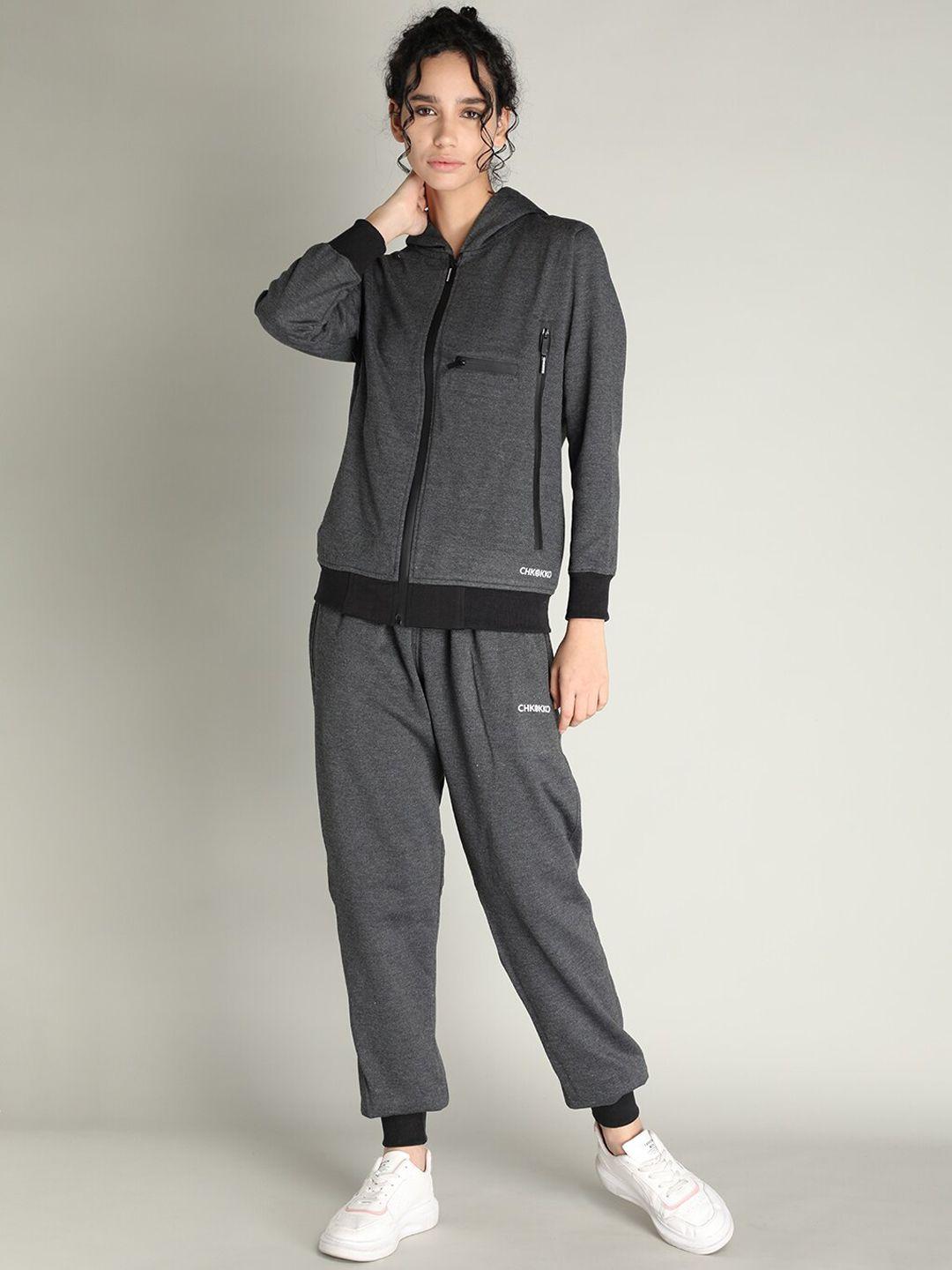 chkokko women grey solid regular fit tracksuits