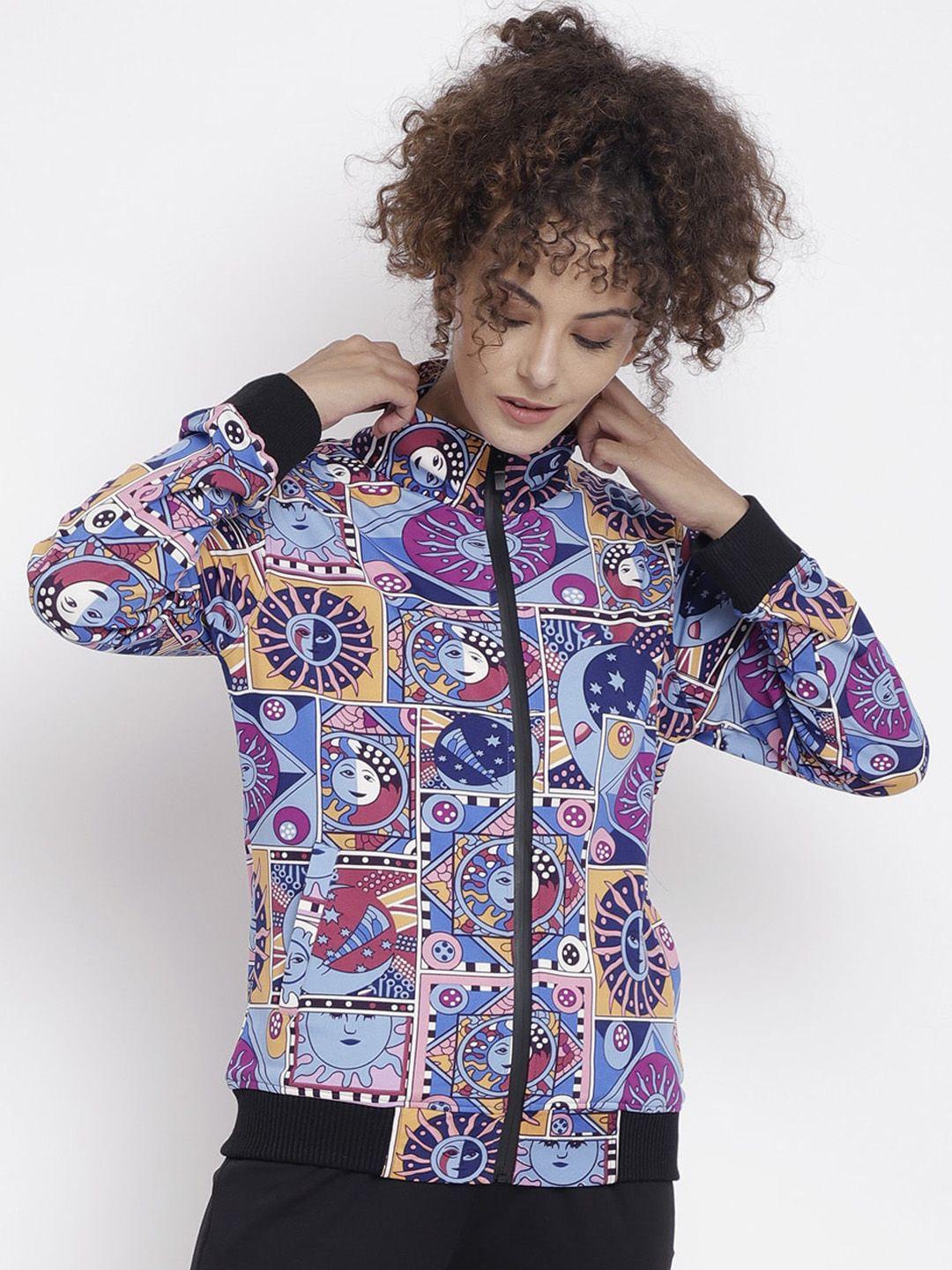 chkokko women multicoloured printed stand collar bomber jacket