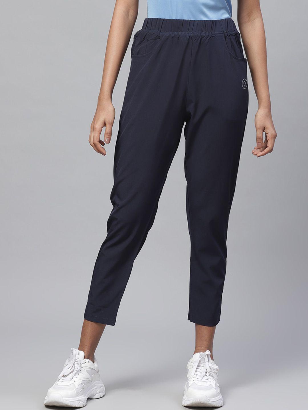 chkokko women navy blue solid straight fit track pants