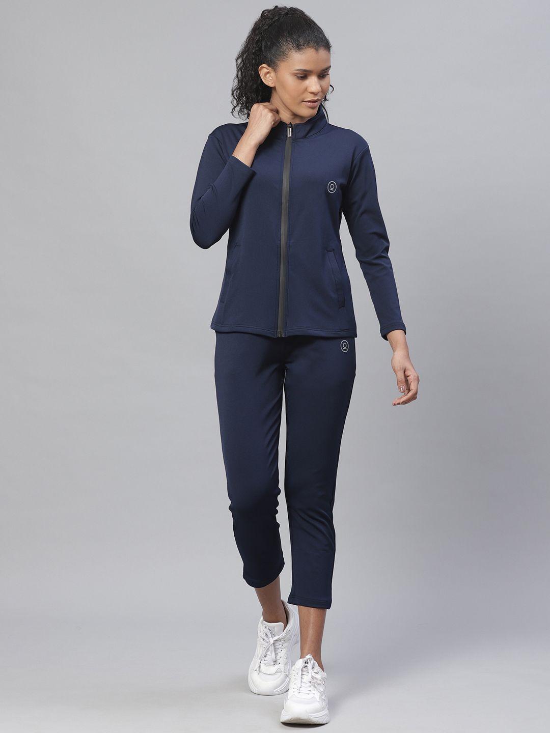 chkokko women navy blue solid tracksuit