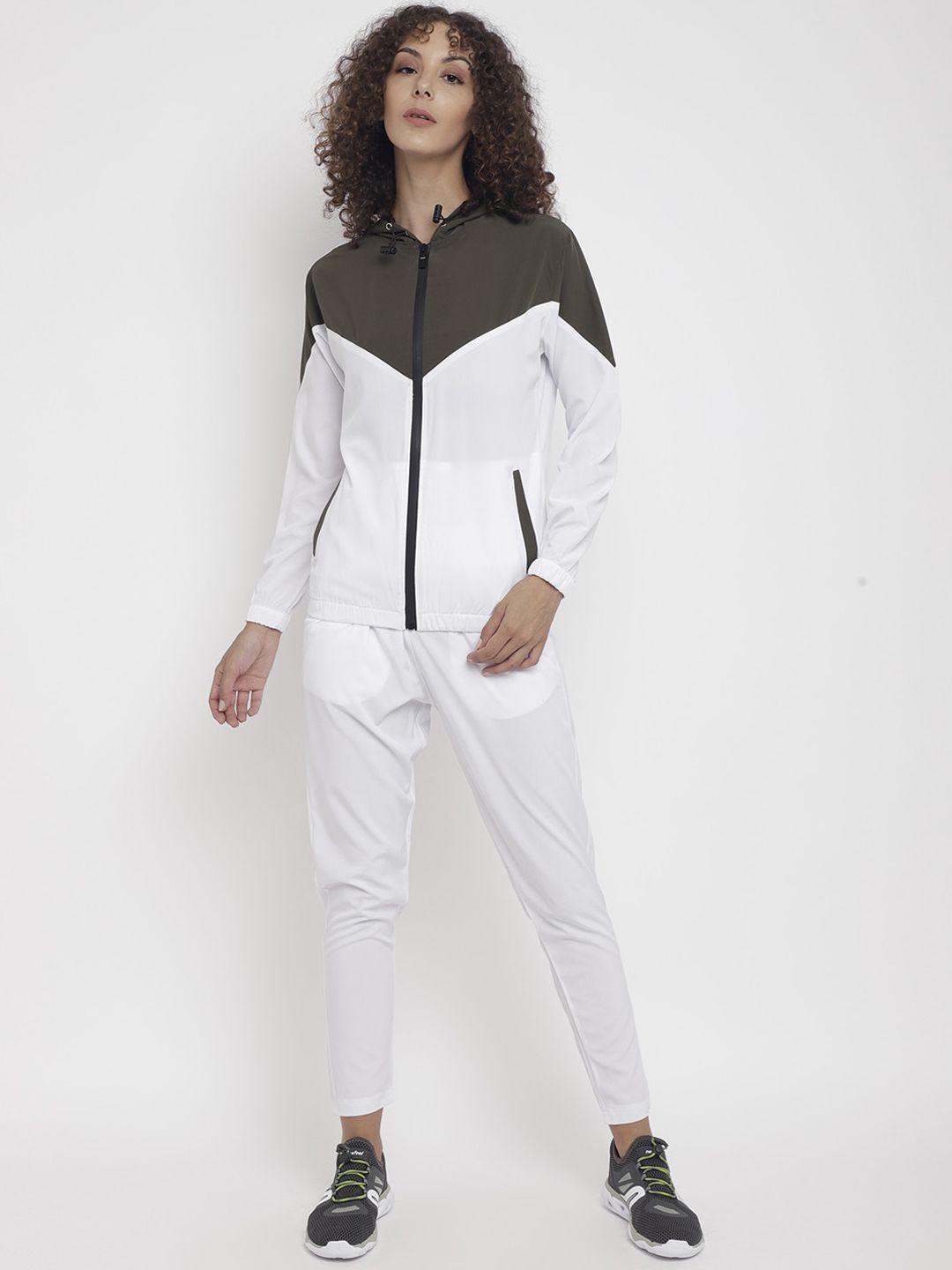 chkokko women olive & white solid tracksuits