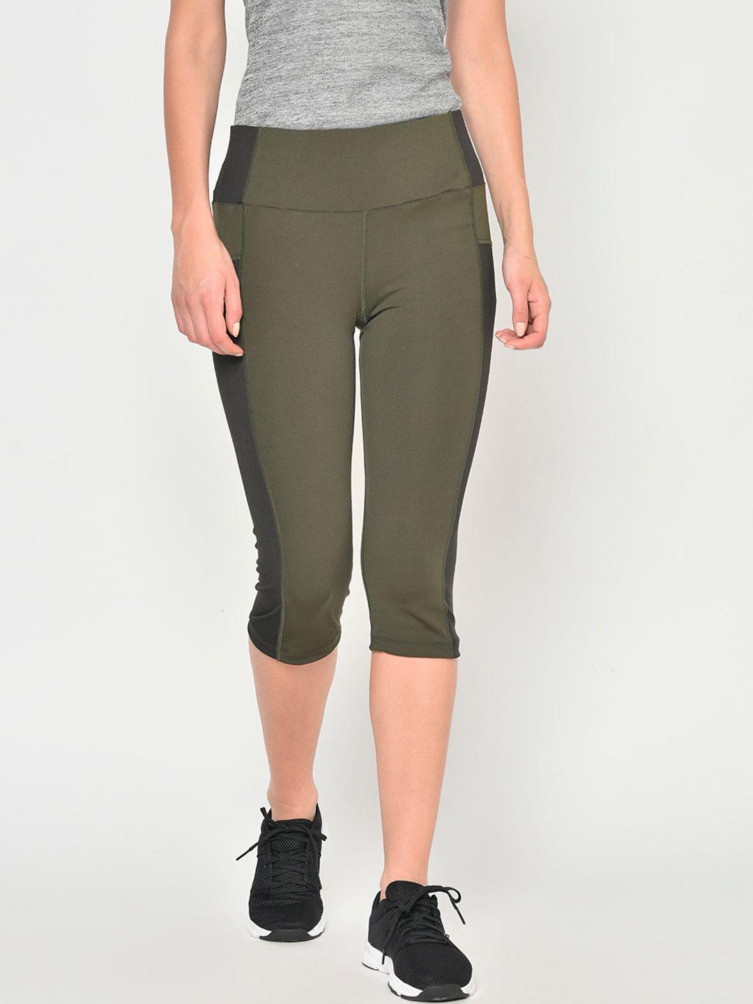 chkokko women olive green  black solid skinny fit capris