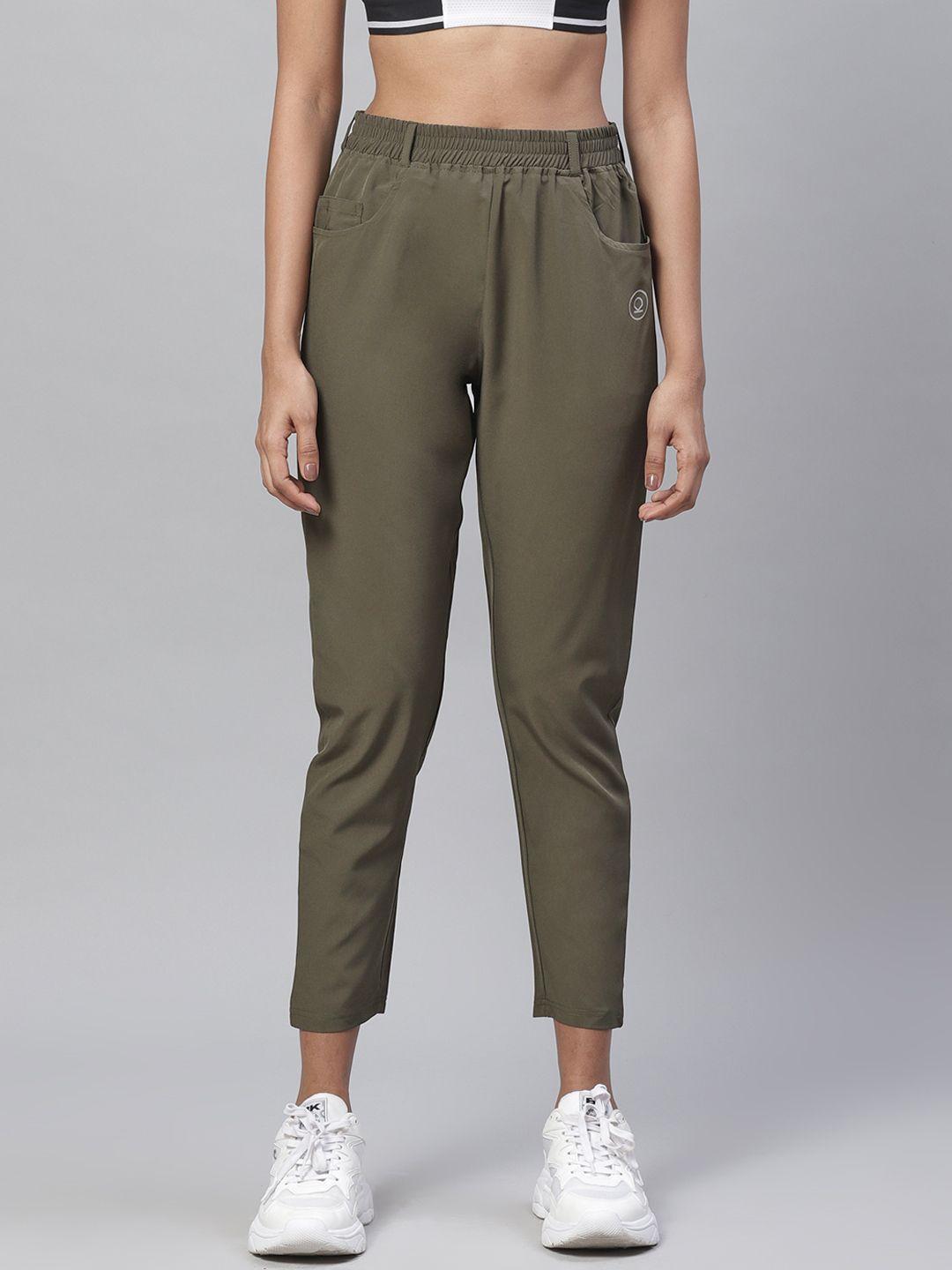 chkokko women olive green solid cropped workout track pants