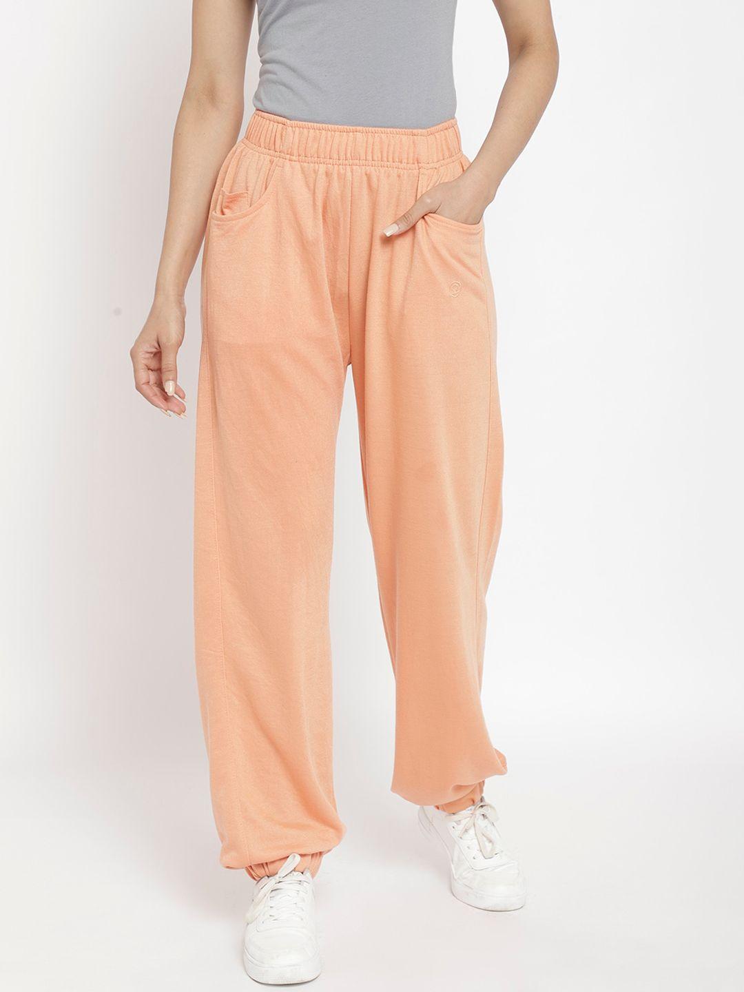chkokko women orange solid relaxed fit cotton joggers