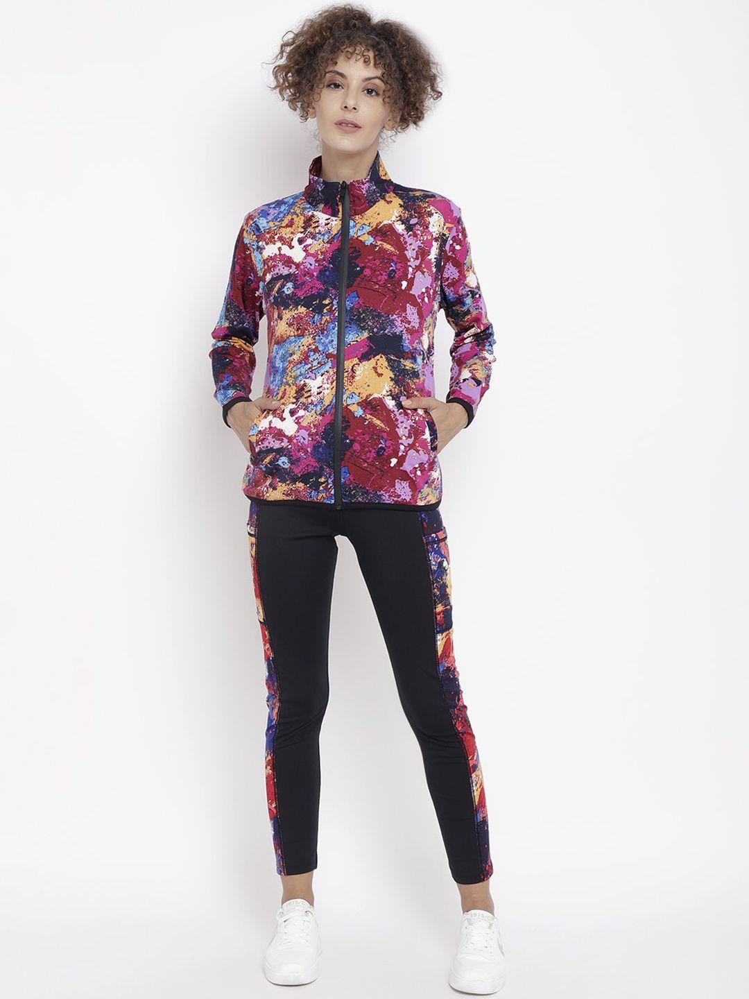 chkokko women pink & black abstract printed track suit