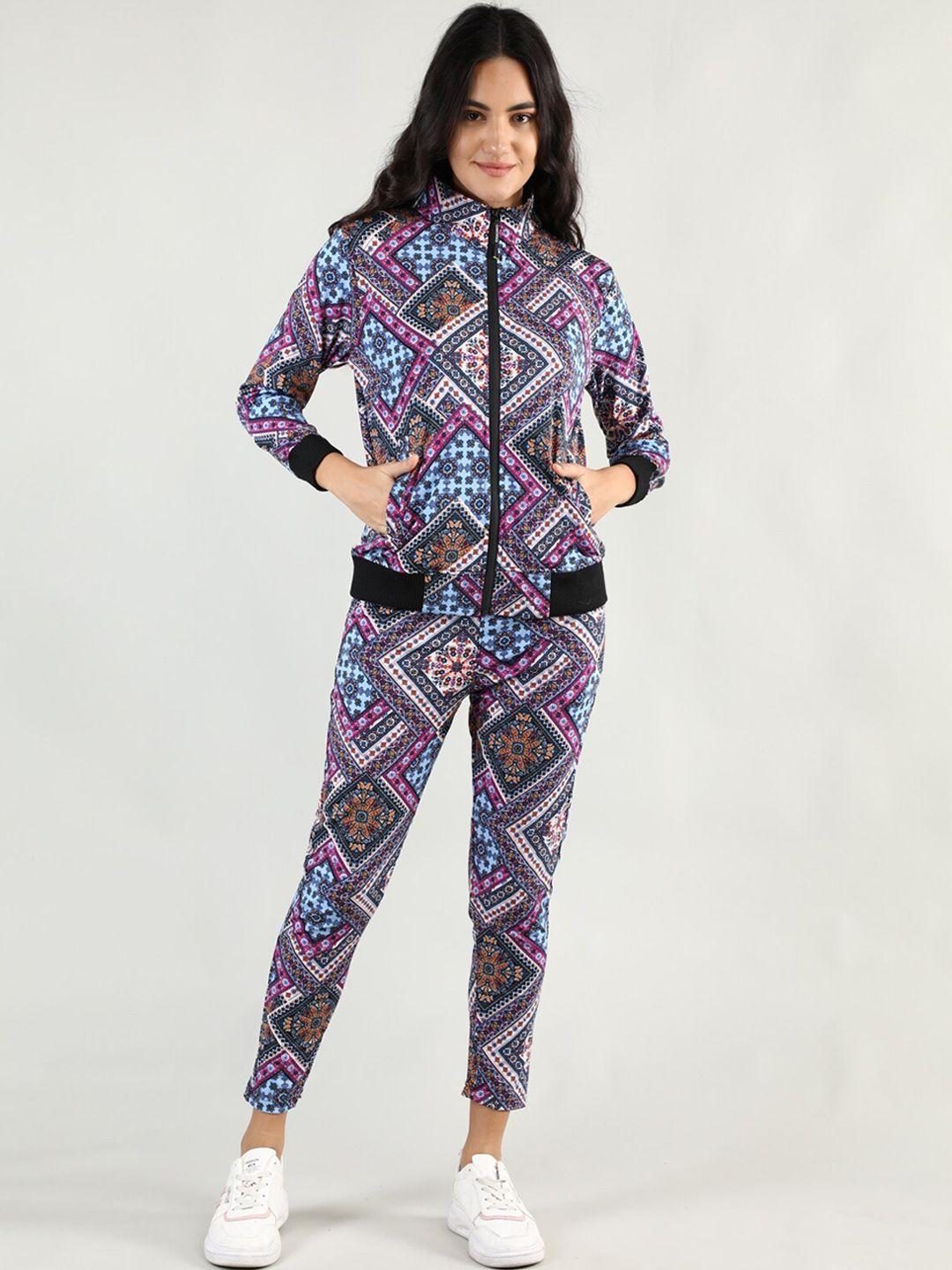 chkokko women pink & blue printed tracksuit