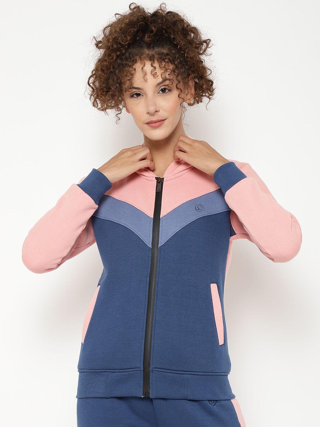 chkokko women pink  blue colourblocked sporty jacket