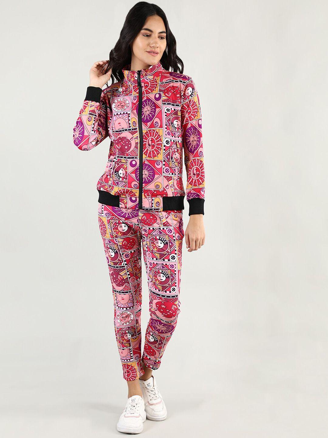 chkokko women pink floral printed tracksuits