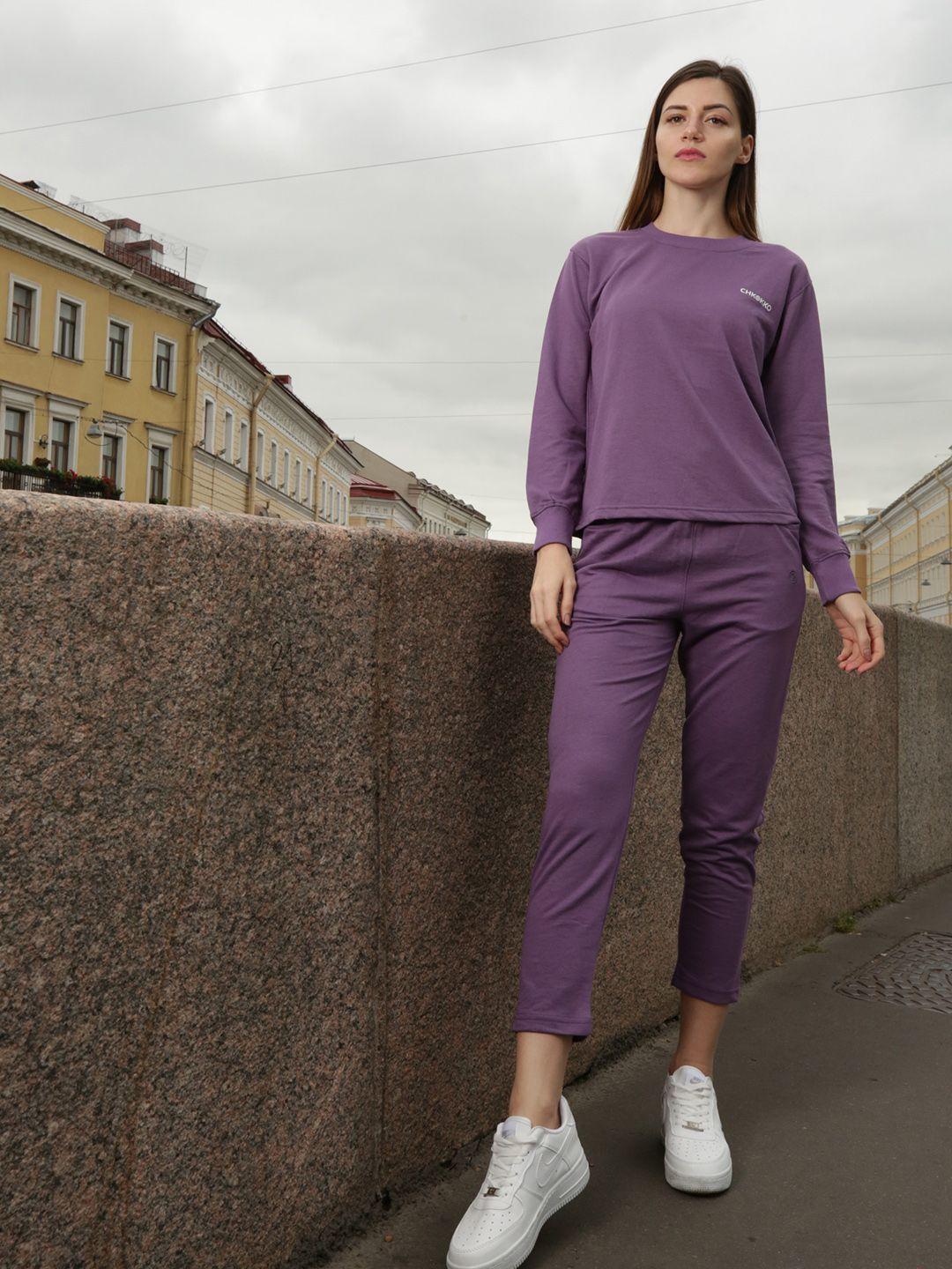 chkokko women purple solid regular fit co-ords