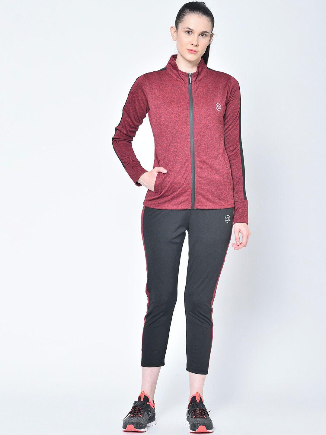 chkokko women red & grey solid knitted tracksuit