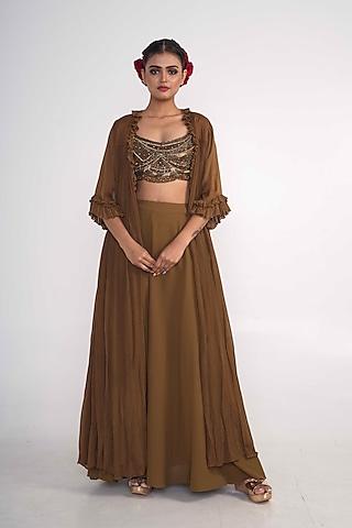chocolate-brown-chiffon-&-georgette-co-ord-set-for-girls