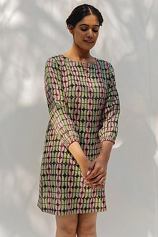 chocolate brown block printed dress