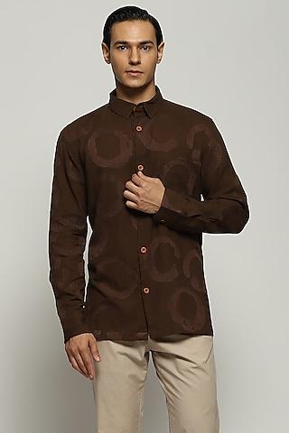 chocolate brown cotton embroidered shirt