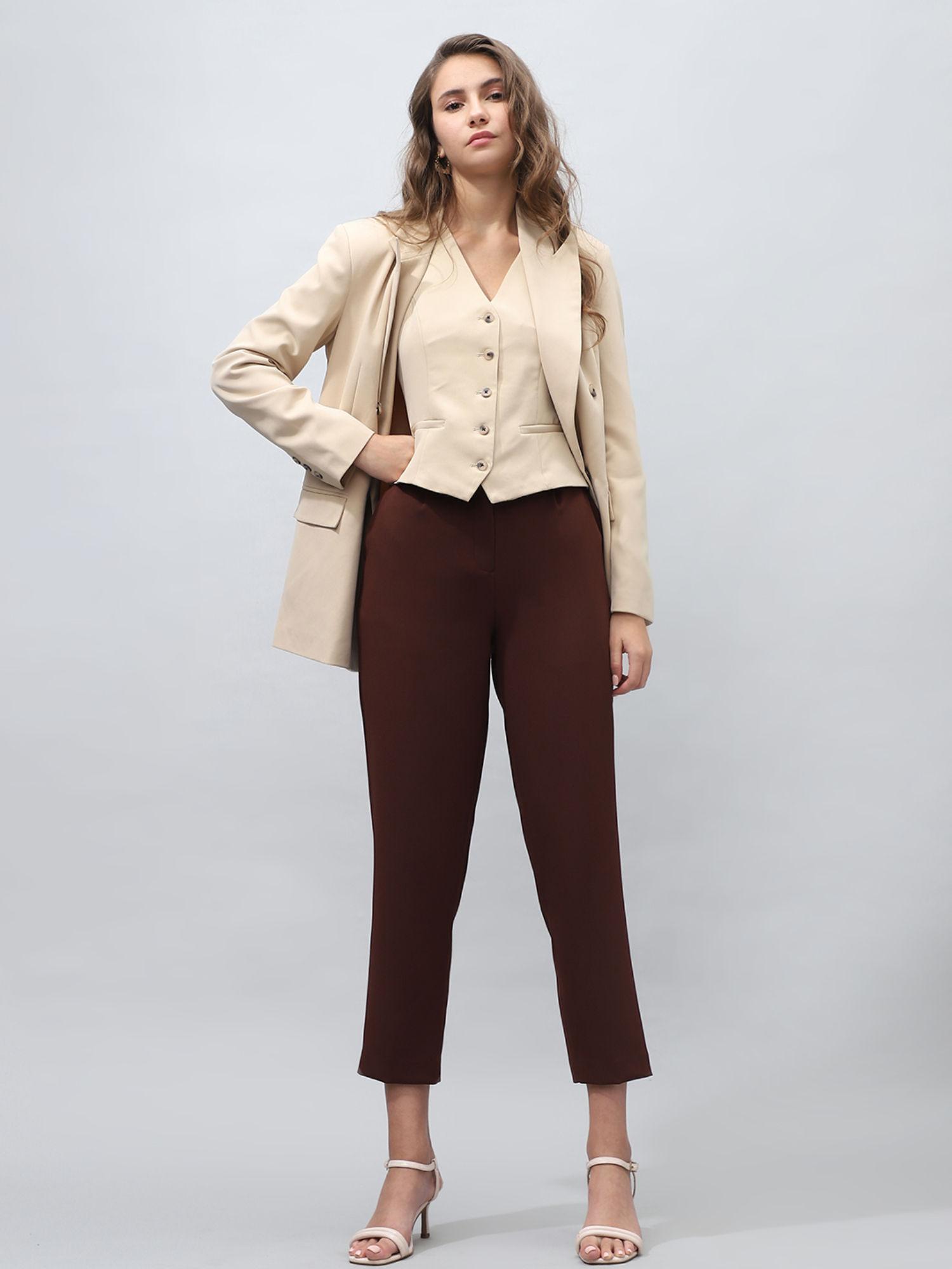 chocolate brown slim fit trousers