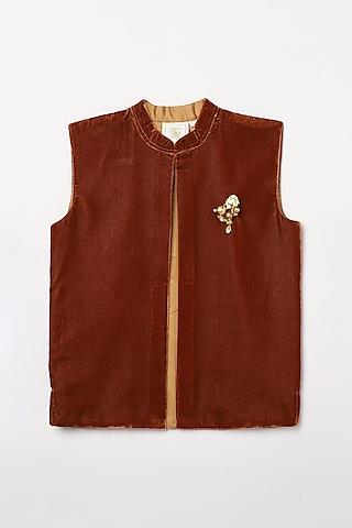 chocolate brown velvet bundi jacket for boys