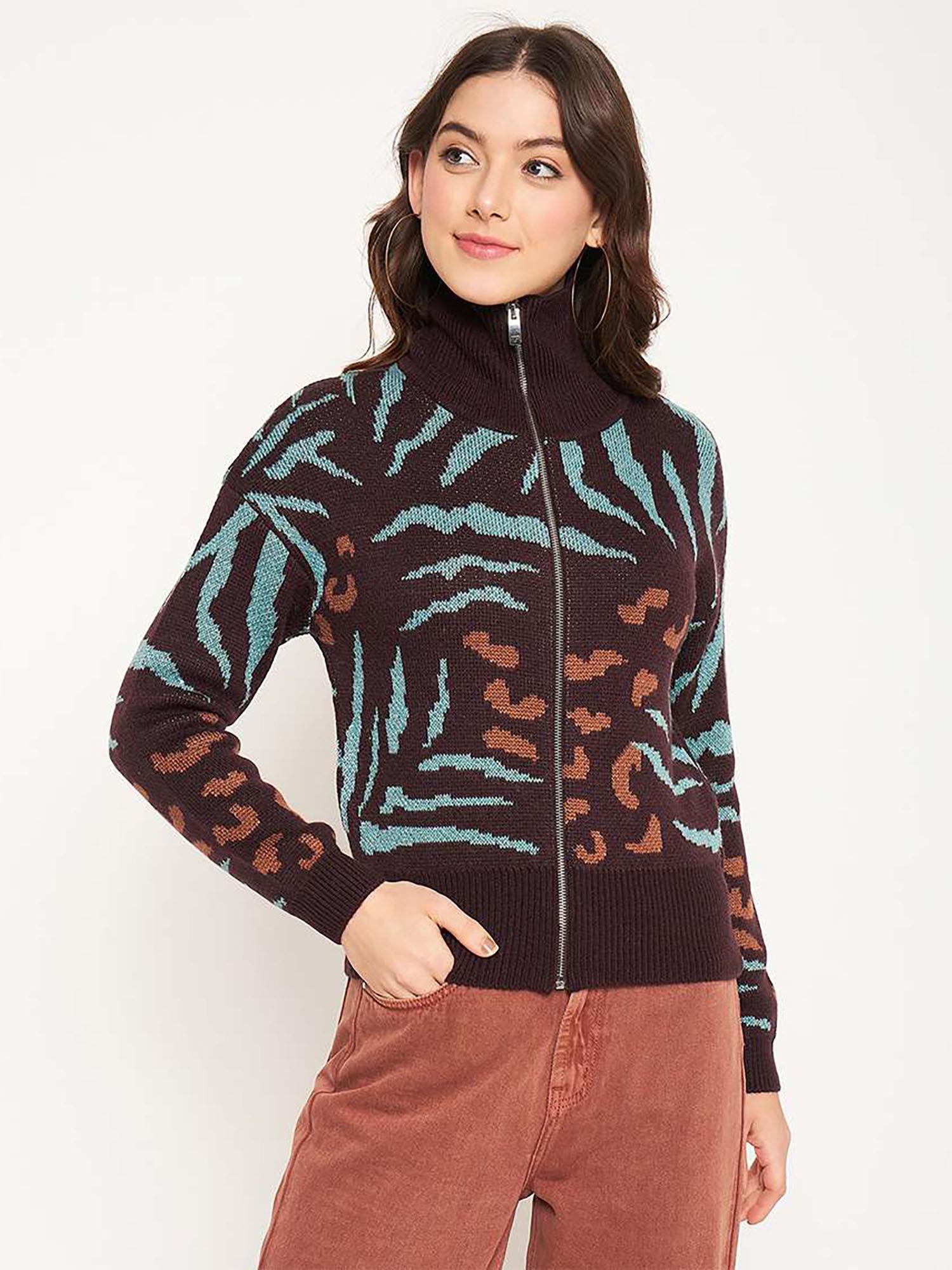 chocolate brown zipper cardigan