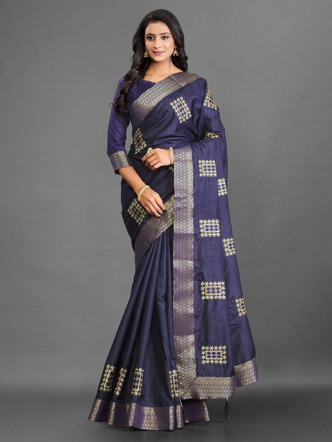 choiceit blue ethnic motifs silk blend ikat saree