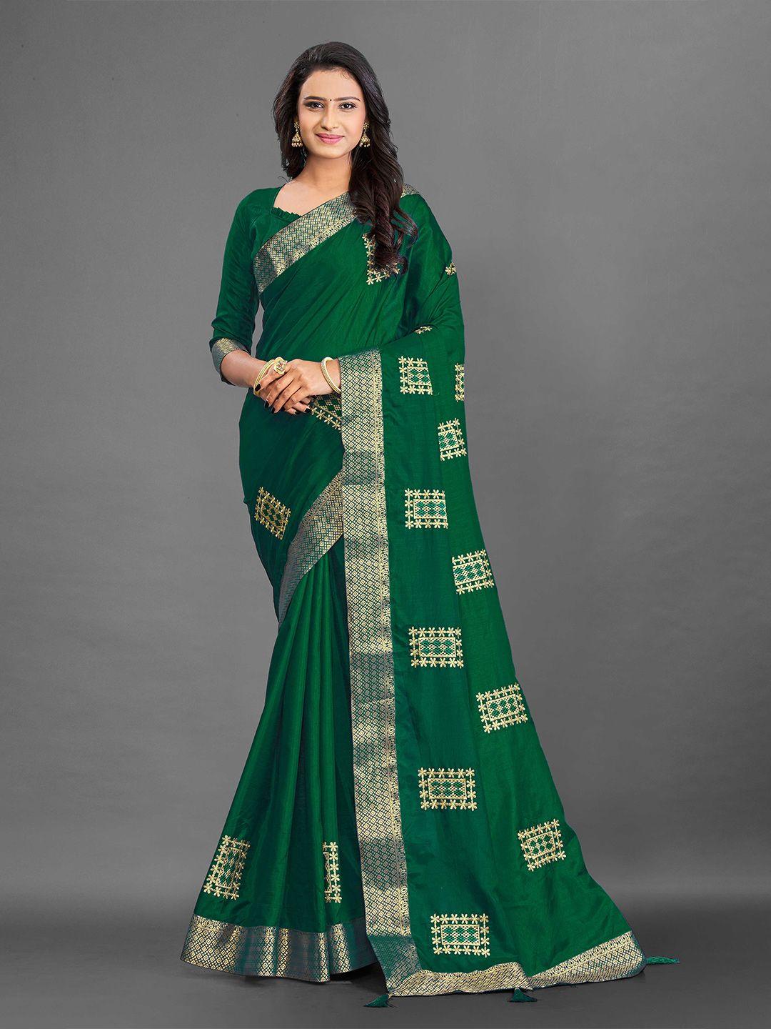 choiceit green ethnic motifs silk blend ikat saree