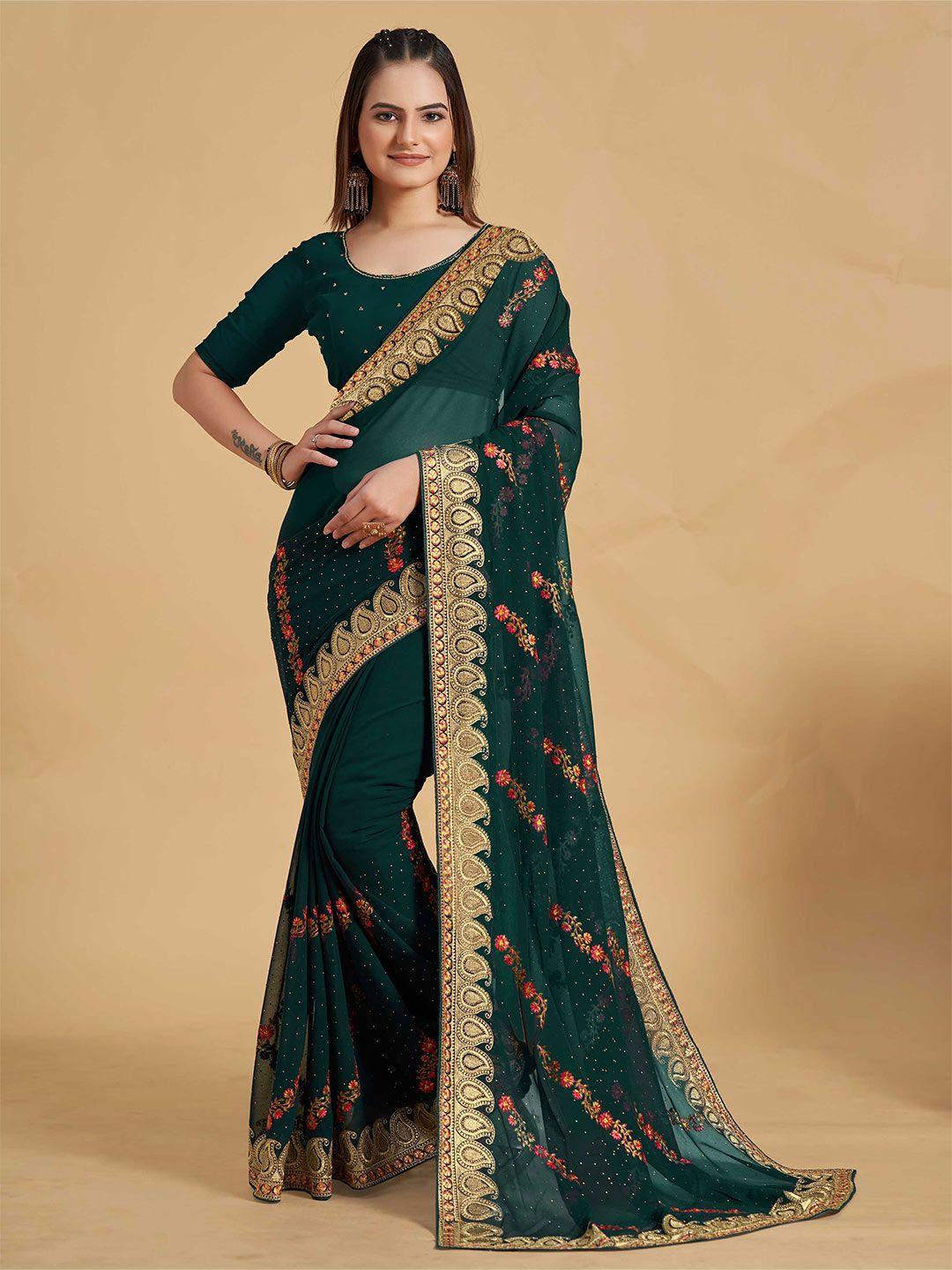 choiceit floral embroidered pure georgette maheshwari saree